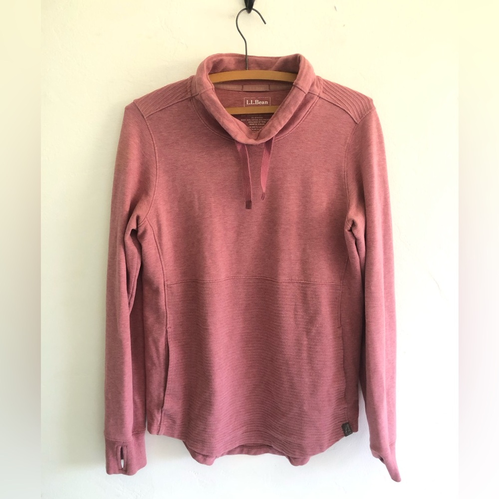 L.L.BEAN Sweatshirt Womens Size S Dusty Pink Cowl Hoodie Long Sleeve Thumb Hole